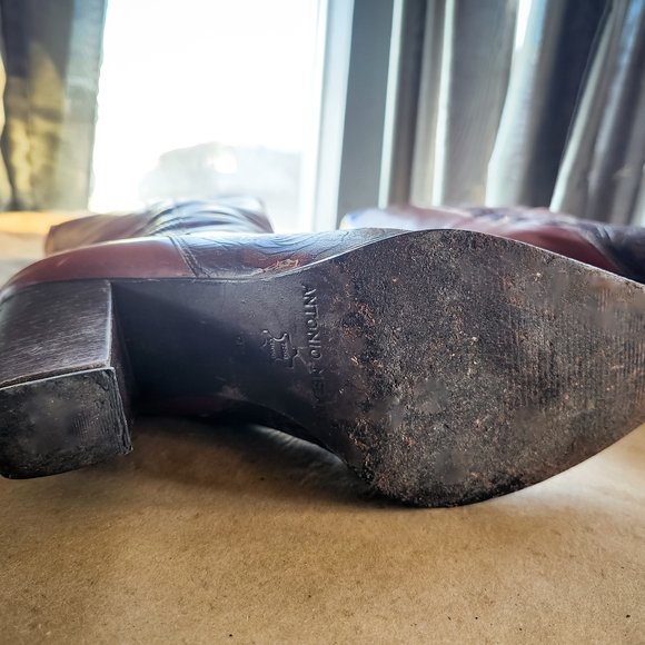 ANTONIO MELANI Brown Leather Embossed Knee-High Heeled Boots - Picture 7 of 8